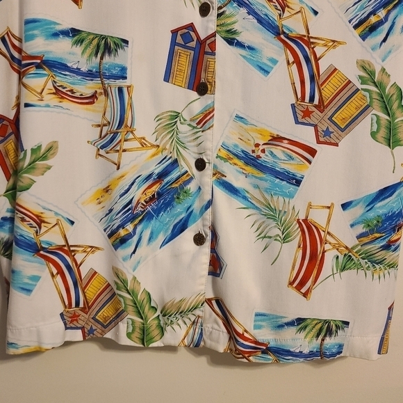 Caribbean Joe Women's | White Rayon Vacation Button Down Shirt (Size 2X) - Picture 6 of 13